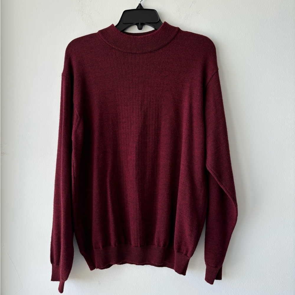 VTG Covington Sweater Burgundy Mock Neck Wool Mens M Professor Preppy Italy